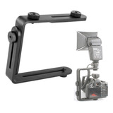 Suporte Duplo L De Metal Câmera Flash Iluminador