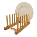 Suporte Escorredor Display Porta 6 Pratos Bambu Cozinha