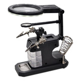 Suporte Ferro De Solda Com Iluminação Led Lupa De Aumento