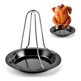 Suporte Forma Assar Frango Forno Coletor Antiaderente Hastes Cor Preto