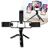 Suporte Mini Tripé Multifuncional Para 3 Celulares Ajustável Com Rotação 360 Perfeito Para Criadores De Conteúdo Fotos E Transmissões Ao Vivo