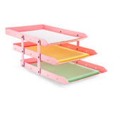 Suporte Organizacional Triplo Movel Rosa Pastel Waleu
