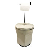 Suporte Papel Higiênico Com Cesto De Lixo Com Tampa Branco Cor Bege