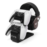 Suporte Para 2 Controles De Playstation 5 E Headset Preto