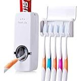 Suporte Para 5 Escovas De Dente Com Dispenser Automático Para Pasta De Dente Creme Dental Fixação Com Fita Adesiva Praticidade Higiene Bucal Banheiro Família Premium