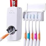 Suporte Para 5 Escovas De Dente Com Dispenser Automático Para Pasta De Dente Creme Dental Fixação Com Fita Adesiva Praticidade Higiene Bucal Banheiro Família Premium