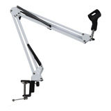 Suporte Para Microfone Metal Pedestal Mesa Articulado Branco
