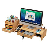 Suporte Para Monitor De Mesa Madeira C Gaveta E Chave Mdf