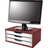 Suporte Para Monitor Mdf Vermelho Com 3 Gavetas Brancas 3355