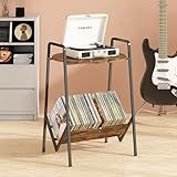 Suporte Para Toca-Discos De 2 Níveis Com Armazenamento De Vinil- Armário De Exibição De Discos Para Sala De Estar- Quarto- Escritório -Rodada-