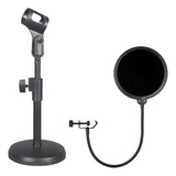 Suporte Pedestal Mesa Microfone Estudio Radio   Pop Filtro