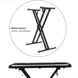 Suporte Pedestal Para Teclado Piano Duplo Em X Duas Pernas Resistente Reforçado Preto Bertô