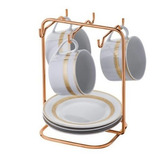 Suporte Porta 6 Xícaras E Pires Café Rose Gold Cobre Future