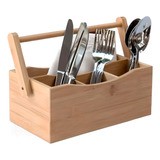 Suporte Porta Talheres Utensílios De Mesa Em Bambu Com Alça