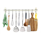 Suporte Porta Utensilios De Cozinha 10 Ganchos Barra Para Pendurar Pendurador Organizar Guardar Objetos Organizador De Inox Lumai Sus304 Cor Prateado