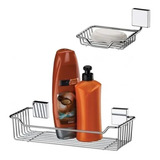 Suporte Shampoo Porta Sabonete Kit Parede Banheiro Aço Inox