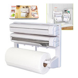 Suporte Triplo 3x1 Para Papel Toalha Alumínio Filme Cortador