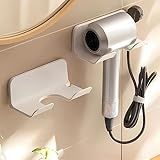 SUPTEC Suporte Universal Para Secador De Cabelo Suporte De Parede Para Secador De Cabelo Gancho Com Plugue E Organizador De Cabos Autoadesivo Para Armário E Banheiro 1 Pacote Branco 