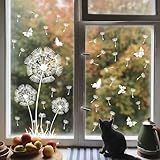 Supzone Adesivos De Janela De Dente De Leão Branco Flores Voadoras Borboletas Primavera Verão Janela Decalques Anticolisão Vidro Portas Janela Adesivos Decoração