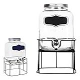 Suqueira De Vidro Dispenser Jarra Com Torneira- 5 Litros- 28 X 18 Cm- Com Suporte E Identificação Adesiva
