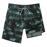 SURF CUZ Calção De Banho Masculino De 23 Cm Com Forro De Compressão- Shorts De Natação 2 Em 1- Bolsos Elásticos Com Zíper De Secagem Rápida- Camuflagem Com Listras De Palma- GG