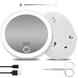 Suupvaor Espelho De Aumento Com Luz 30x Pequeno Espelho De Ampliação De Viagem Com Ventosas Recarregável De 10 Cm Iluminado Com Ampliação De 10 Cm Com Ampliação De 30 X