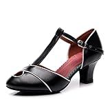 SWDZM Sapatos De Dança Femininos Com Tira Em T Bico Fechado Personagem De Salão Latino Sapatos De Dança Modelo KM888 Ft119 Salto Preto 5 Cm Sola De Camurça 38