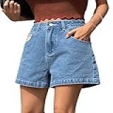 SweatyRocks Short Jeans Feminino Casual Cintura Alta Perna Reta Bainha Crua Shorts Jeans Shorts Lavagem Leve G