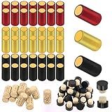 Swpeet 100 Peças De 3 Cores Ouro Preto Vermelho PVC Cápsulas Termorretráteis E Rolha De Rolha De Garrafa De Vinho Com Kit Sortido Superior De Plástico Preto Envoltório De Vinho Rolhas Para Garrafas De Vinho