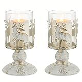 Sziqiqi Castiçal De Rena De Natal Para Velas De Coluna – Castiçais Vintage Hurricane Para Mesa Central De Mesa Antigas Suportes De Vela Envelhecidos Para Lareira De Manto