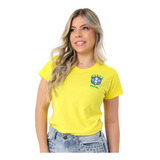 T shirt Baby Look Feminina Brasil Copa   Escudo Bordado