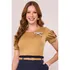 T-shirt Bege Algodão Broche Em Laço Hora Dourada Fascinius