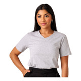 T Shirt Feminina Básica Gola V 100% Algodão Cores Variadas 