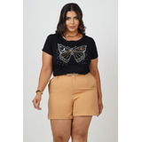 T shirt Feminina Plus Size Borboletalua Manga Curta Soltinha