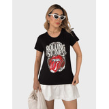 T-shirt Rolling Stones Glitter Com Pedrarias Bordada À Mão