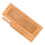 Tabua Bambu Grande Para Pães Migalheira Com Faca Cortar Pão