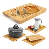 Tábua De Corte Migalheira De Pão Bolo Com Bandeja Em Bambu
