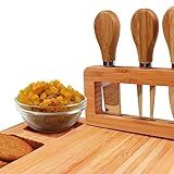 Tábua Para Frios E Queijo Com Jogo 4 Utensílios Bambu Kit