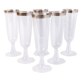Taça De Champagne Acrílico Borda Prata 160ml Com 24 Unid