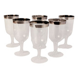 Taça De Vinho Acrílico Borda Prata 190ml Com 24 Unidades Cor Transparente