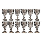 Taça Diamante De Vidro Cinza Metalizada 340ml Água Suco 12un