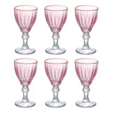 Taças Licor Vidro Decorado Dominic Borda Dourada 55ml rosa Cor Rosa
