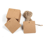Tags Kraft Quadrada Brinde Cordão Sisal 100 Unidades