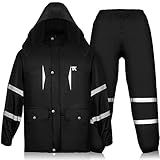 TaihuaXin Roupas De Chuva Masculinas Impermeável Para Pesca Caça Caminhadas Uso Pesado Jaqueta De Chuva E Calça Preto M
