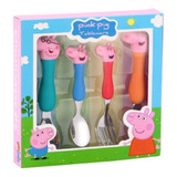 Talheres Kit Com 4 Peppa Pig Infantil E Bebê Aço Inoxidável