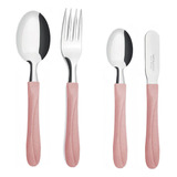 Talheres Sobremesa Rosa Colher Espatula Manteiga Inox 24un
