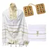 Talit Gadol Judaico Branco ouro Bolsa   Prendedor 12 Pedras