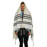 Talit Gadol Messiânico Azul Com Dourado 110x160cm Israel 