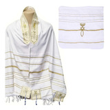 Talit Gadol Messiânico Premium Branco dourado Bolsa