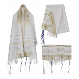 Talit Messiânico Branco Com Dourado Original De Israel 